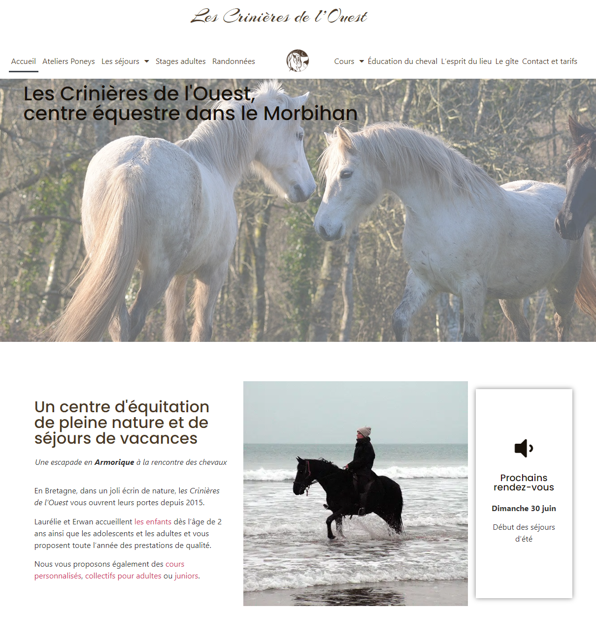 création site internet les crinières de l'ouest équitation en bretagne