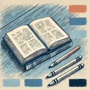 Illustration d'un livre ouvert avec des traits fins, posé sur une table, évoquant une ambiance de consultation ou d'archive dans un style dessiné à la main