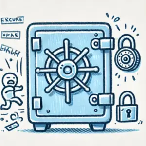 Illustration d’un coffre-fort sécurisé avec un cadenas, symbolisant les sauvegardes externes pour un site web Maintenance site internet