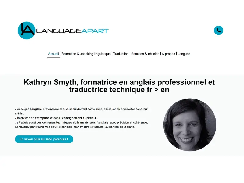 création du site internet language apart formatrice en anglais professionnel et traductrice technique