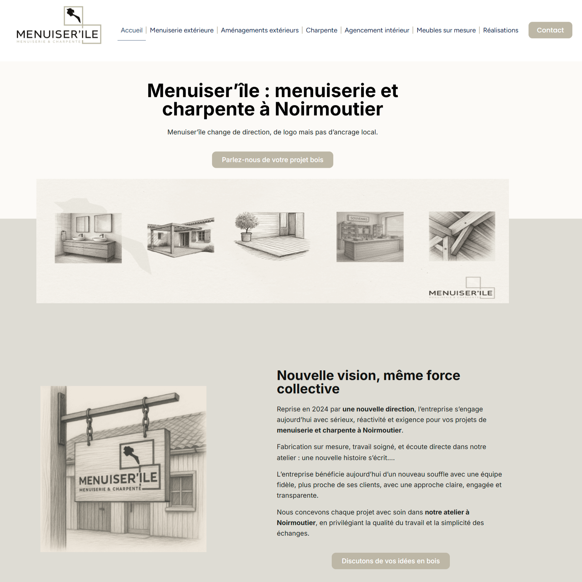 exemple de site vitrine réalisé par Creizic pour Menuiser’île, menuisier à Noirmoutier